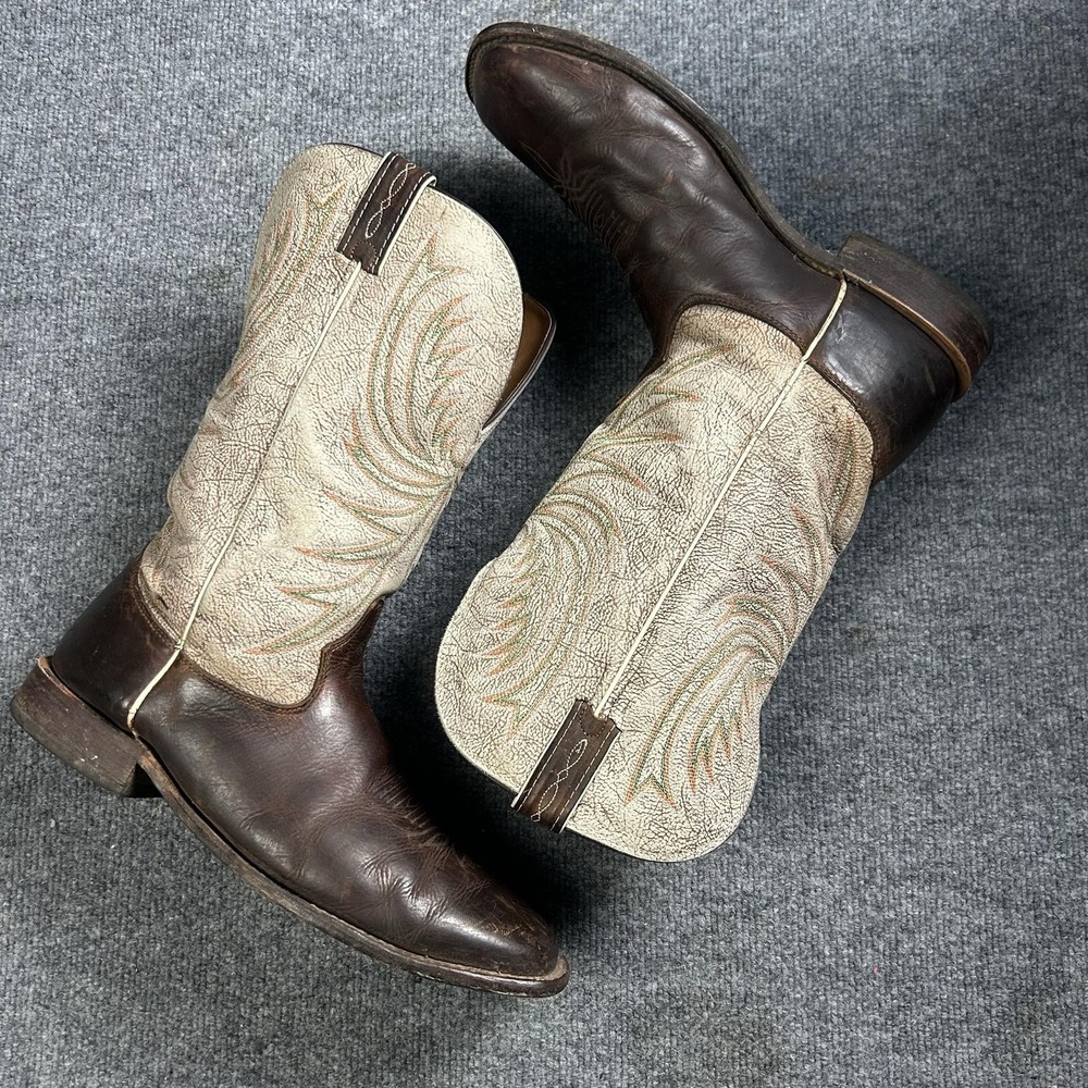 Tony Lama Boots Mens Size 13 EE Brown Cream Western Cowboy Square Toe Pull On